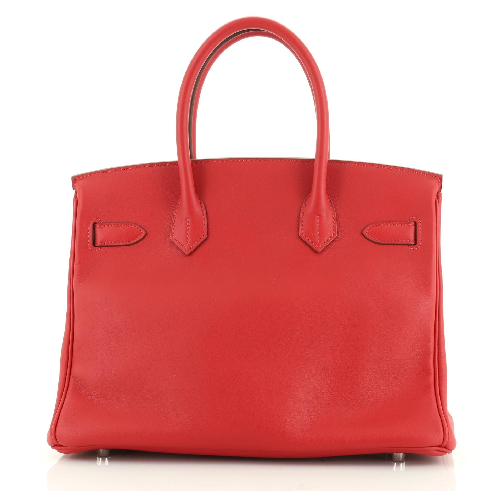 Red Hermes Birkin Handbag Tressage Rouge De Coeur Swift And Palladium Hardware 30 