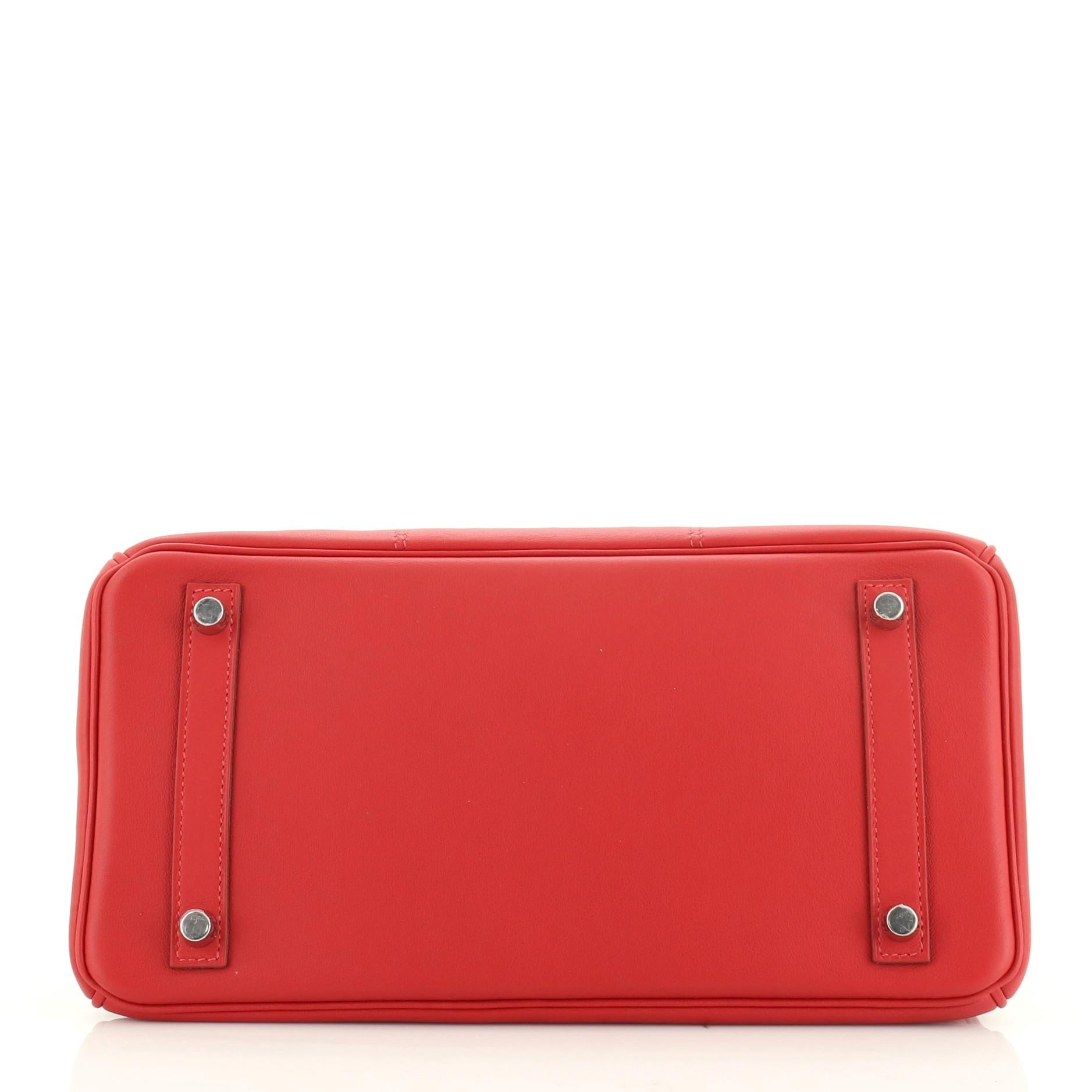 Hermes Birkin Handbag Tressage Rouge De Coeur Swift And Palladium Hardware 30  In Good Condition In NY, NY