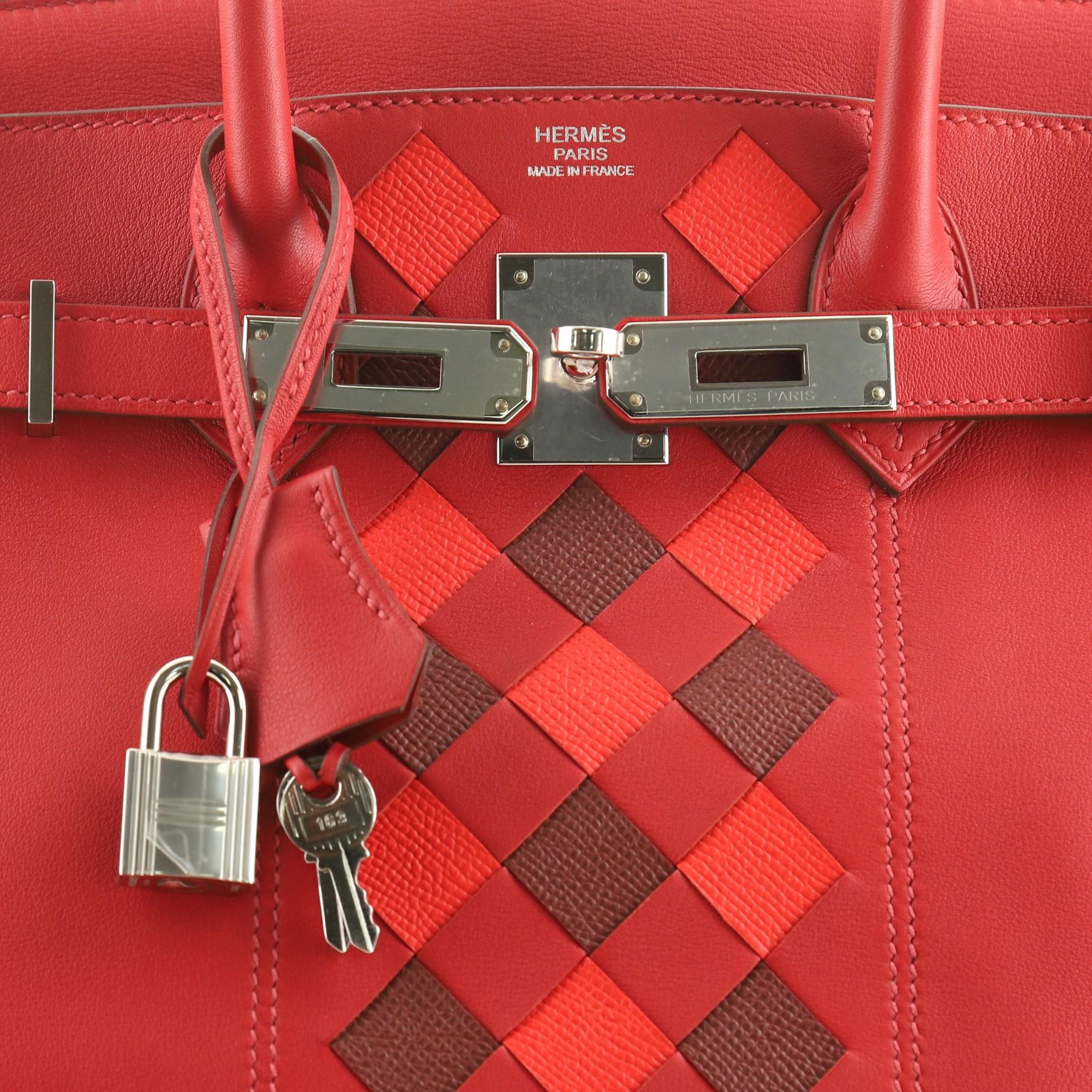 Hermes Birkin Handbag Tressage Rouge De Coeur Swift And Palladium Hardware 30  1