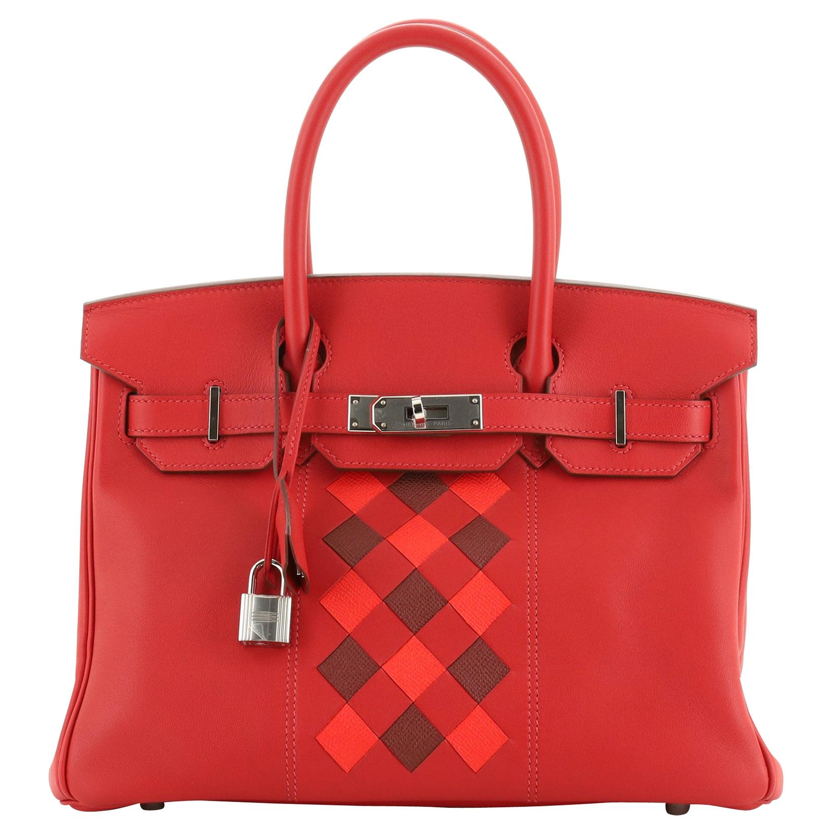 Hermes Birkin Handbag Tressage Rouge De Coeur Swift And Palladium Hardware 30 