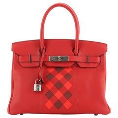 Hermes Birkin Handbag Tressage Rouge De Coeur Swift And Palladium Hardware 30