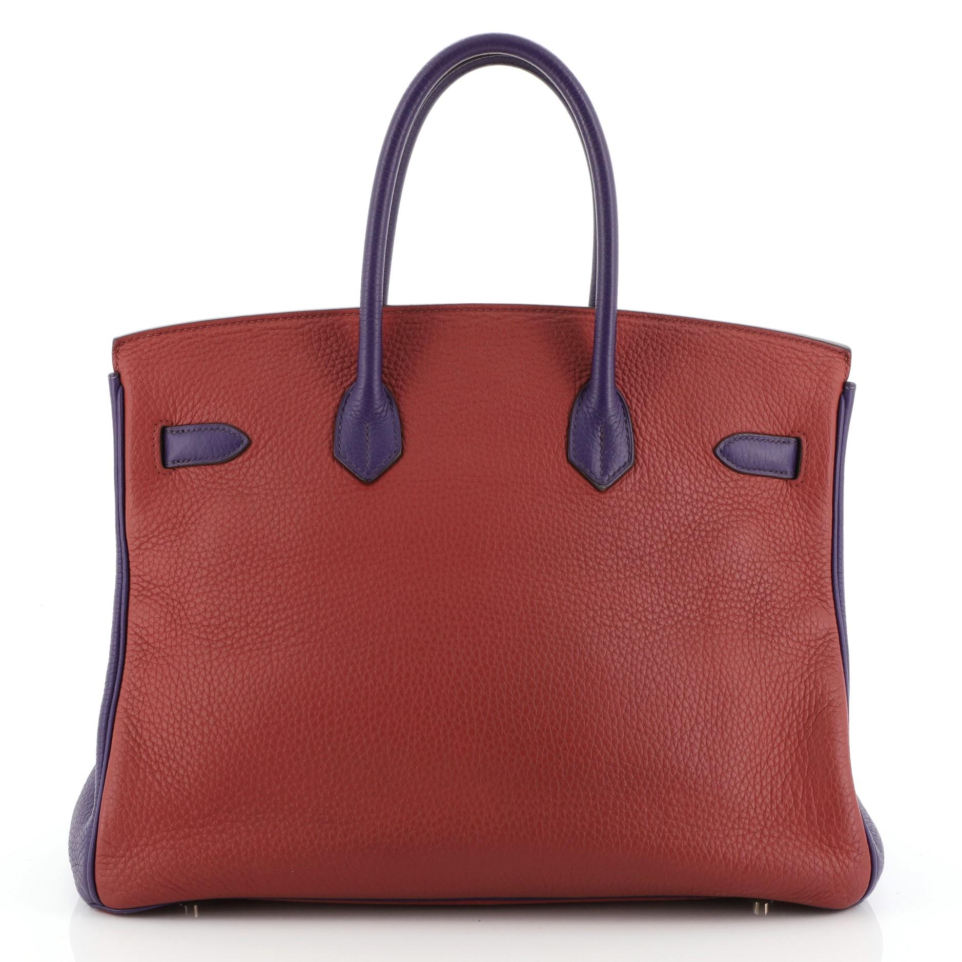 Brown Hermes Birkin Handbag Tricolor Clemence with Gold Hardware 35