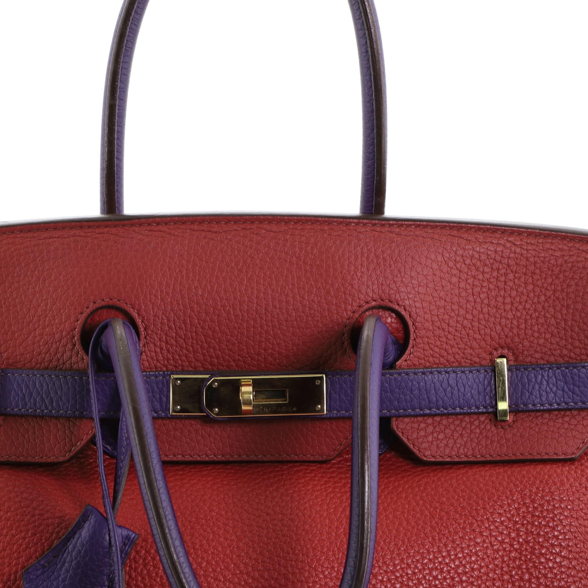 Hermes Birkin Handbag Tricolor Clemence with Gold Hardware 35 3
