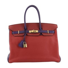 Hermes Birkin Handbag Tricolor Clemence with Gold Hardware 35