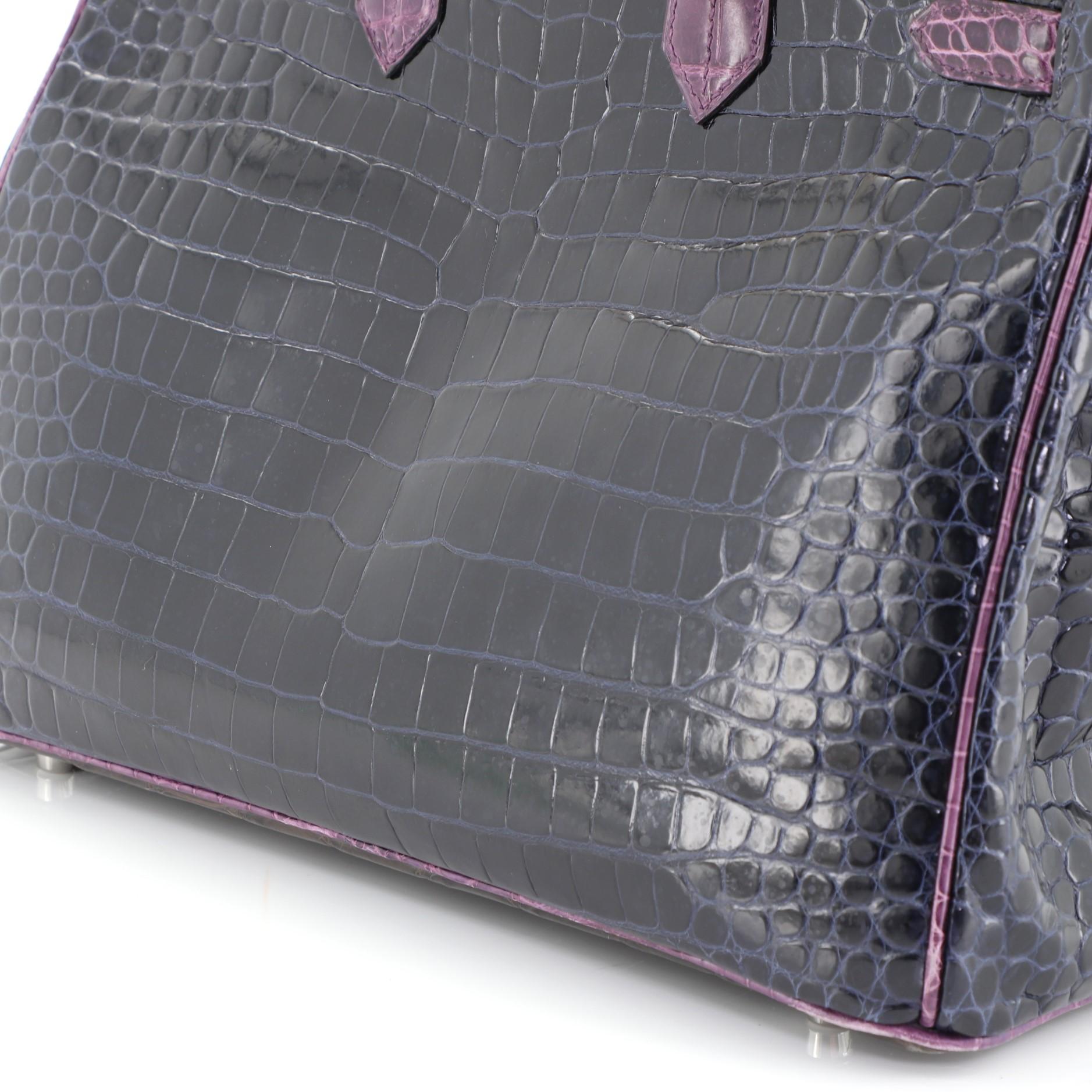 Hermes Birkin Handbag Tricolor Shiny Porosus Crocodile with Palladium Hardware 3 4