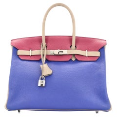 Hermes Birkin Handbag Tricolor Togo with Palladium Hardware 35