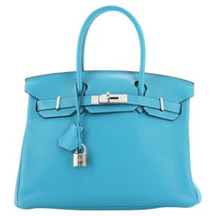 Hermes Birkin Handbag Turquoise Clemence with Palladium Hardware 30