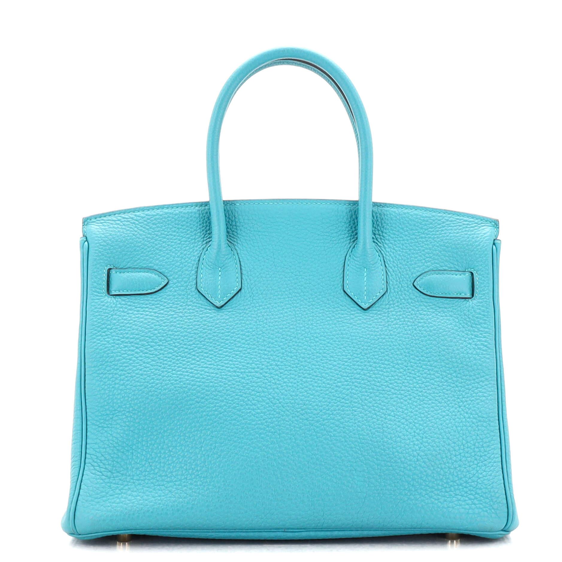 Blue Hermes Birkin Handbag Turquoise Togo with Gold Hardware 30