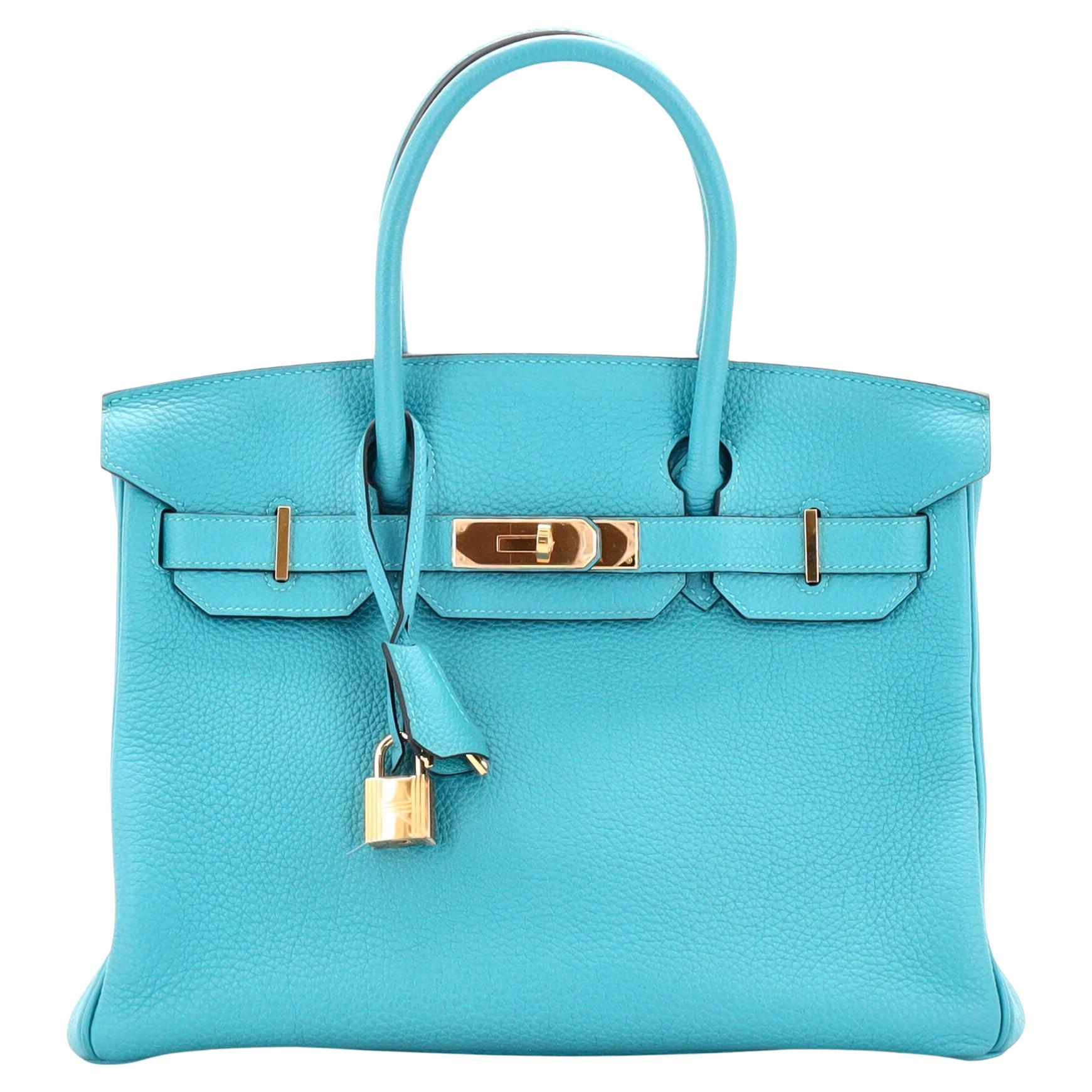 Hermes Birkin Handbag Turquoise Togo with Gold Hardware 30