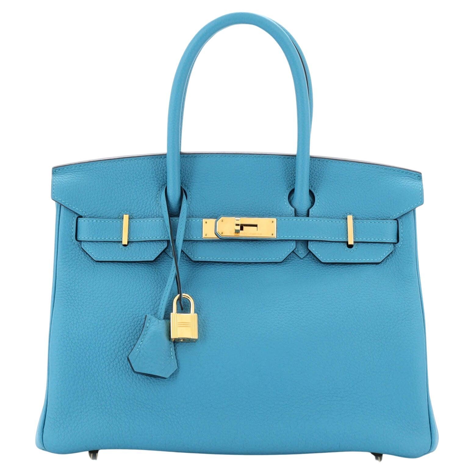 Hermes Birkin Handbag Turquoise Togo with Gold Hardware 30