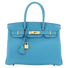 Hermes Birkin Handbag Turquoise Togo with Gold Hardware 30