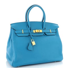 Hermes Birkin Handbag Turquoise Togo with Gold Hardware 35