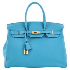 Hermes Birkin Handbag Turquoise Togo with Gold Hardware 35