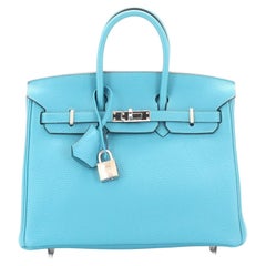 Hermes Birkin Handbag Turquoise Togo with Palladium Hardware 25