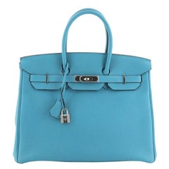 Hermes Birkin Handbag Turquoise Togo with Palladium Hardware 35