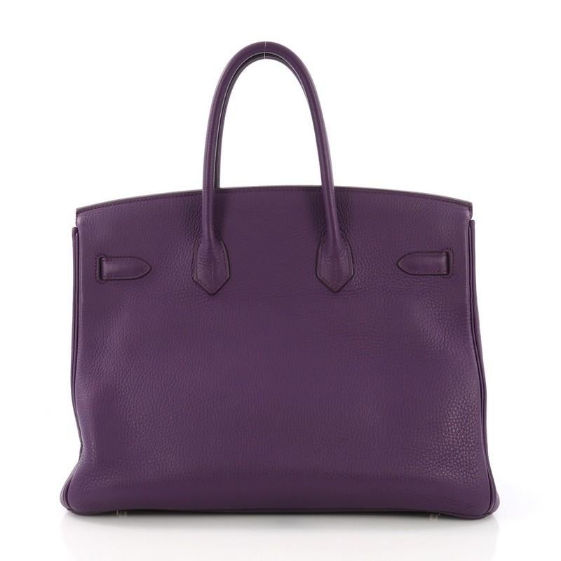 Hermes Birkin Handbag Ultraviolet Clemence with Gold Hardware 35 In Good Condition In NY, NY