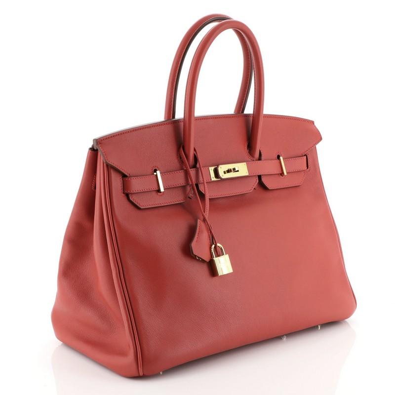 Red Hermes Birkin Handbag Vermillion Swift with Gold Hardware 35