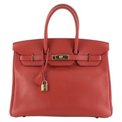 Hermes Birkin Handbag Vermillion Swift with Gold Hardware 35