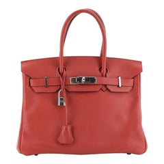 Hermes Birkin Handbag Vermillion Swift with Palladium Hardware 30