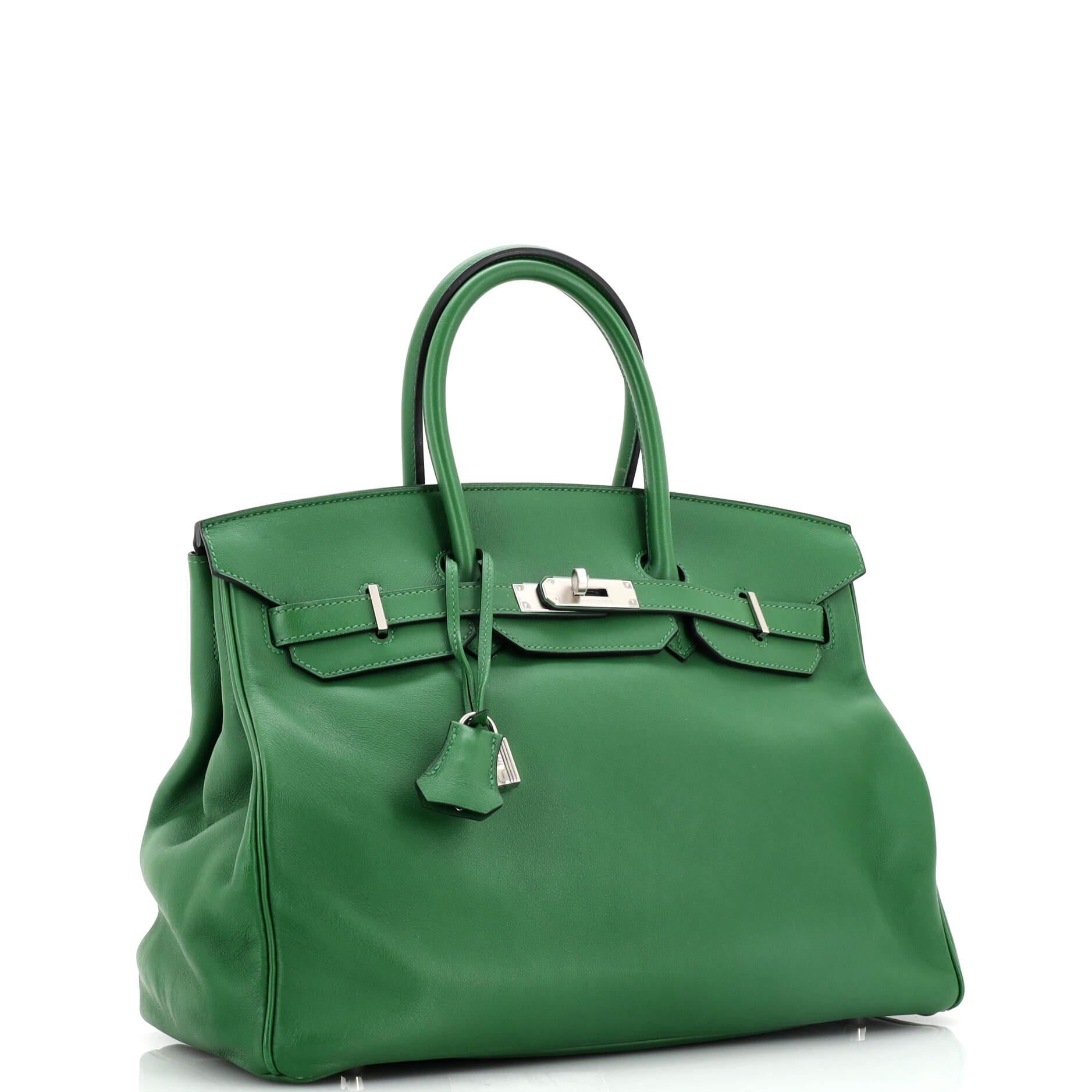 Hermes Birkin Handbag Vert Bengale Swift with Palladium Hardware 35 In Fair Condition In NY, NY