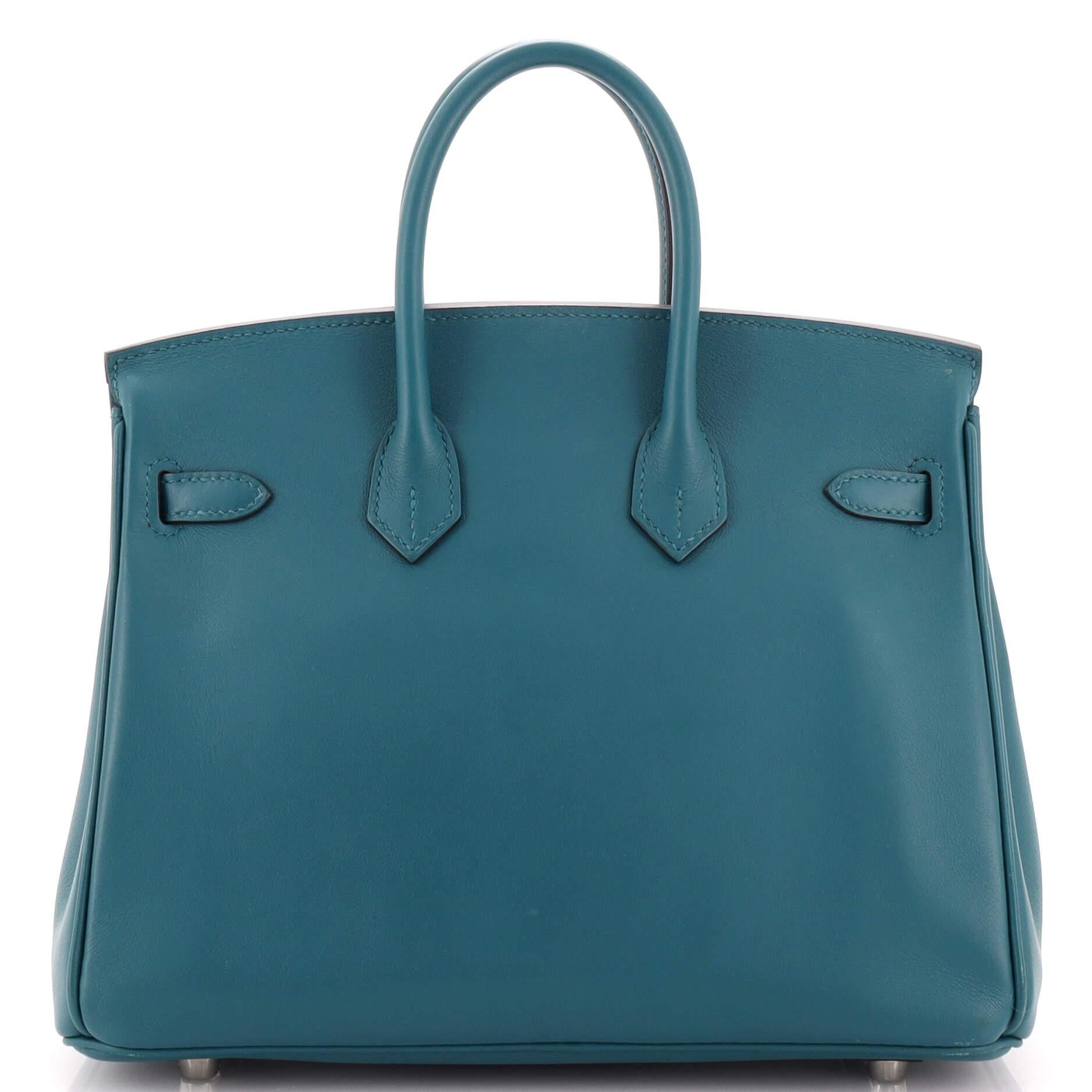 Women's or Men's Hermes Birkin Handbag Vert Bosphore Swift with Palladium Hardware 25