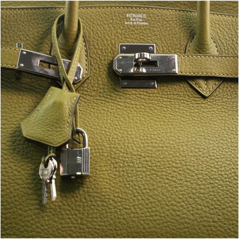 Hermes Clemence Leather 35 CM Birkin bag Vert Chartreuse with Palladium  Hardware