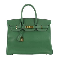 Hermes Birkin Handbag Vert Clair Courchevel with Gold Hardware 35