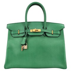 Hermes Birkin Handbag Vert Clair Courchevel with Gold Hardware 35