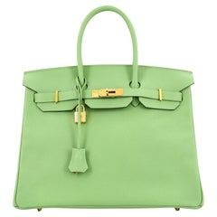 Hermès Birkin Handtasche Vert Criquet Epsom mit Goldbeschlägen 35