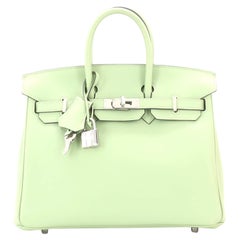Hermès Birkin Handtasche Vert Criquet Swift mit Palladiumbeschlägen 25