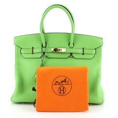 Hermes Birkin Handbag Vert Cru Clemence With Gold Hardware 35