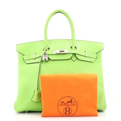 Hermes Birkin Handbag Vert Cru Clemence with Palladium Hardware 35