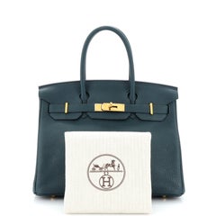 Hermes Birkin Handbag Vert Cypress Clemence with Gold Hardware 30