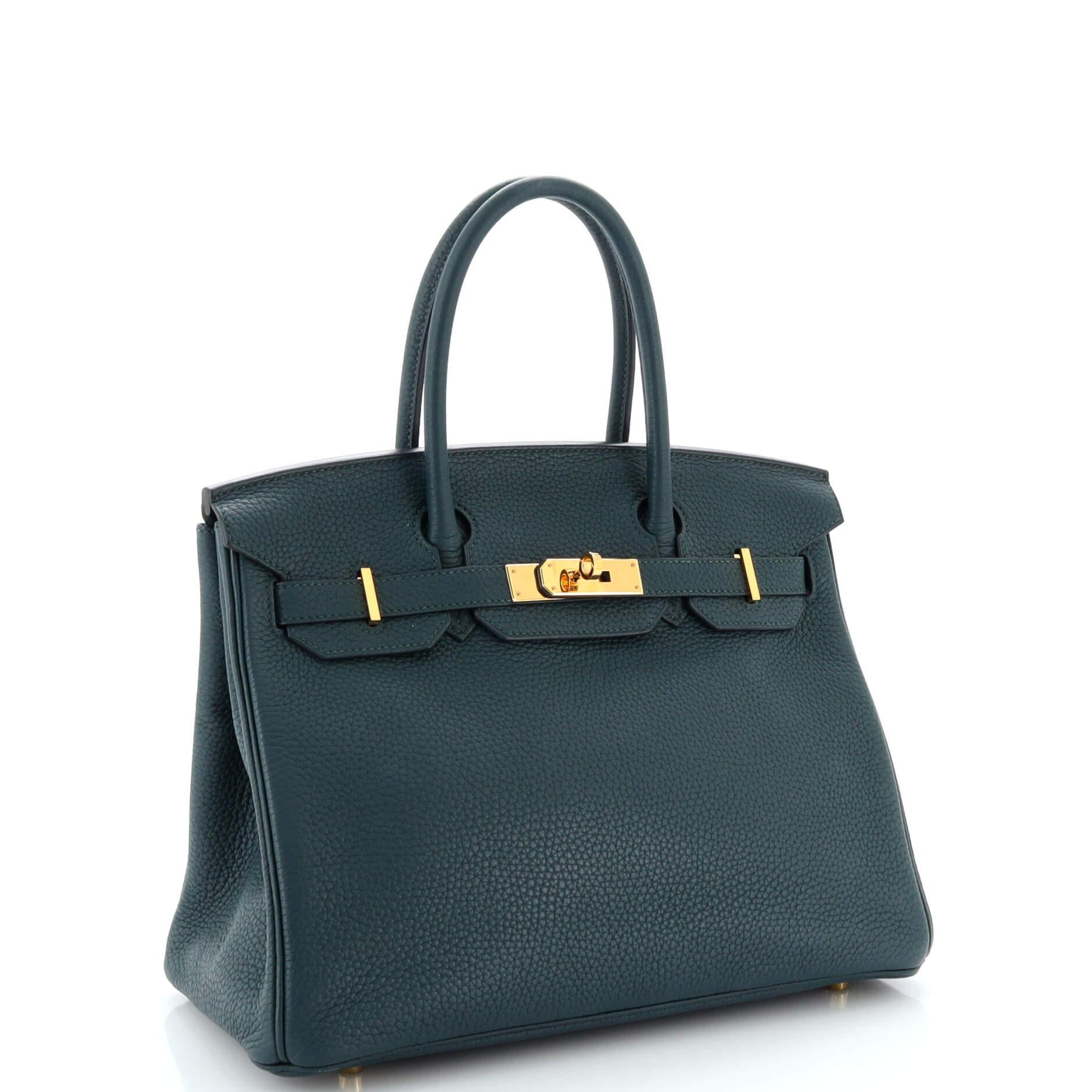 Hermes Birkin Handbag Vert Cypress Clemence with Gold Hardware 30 In Good Condition For Sale In NY, NY