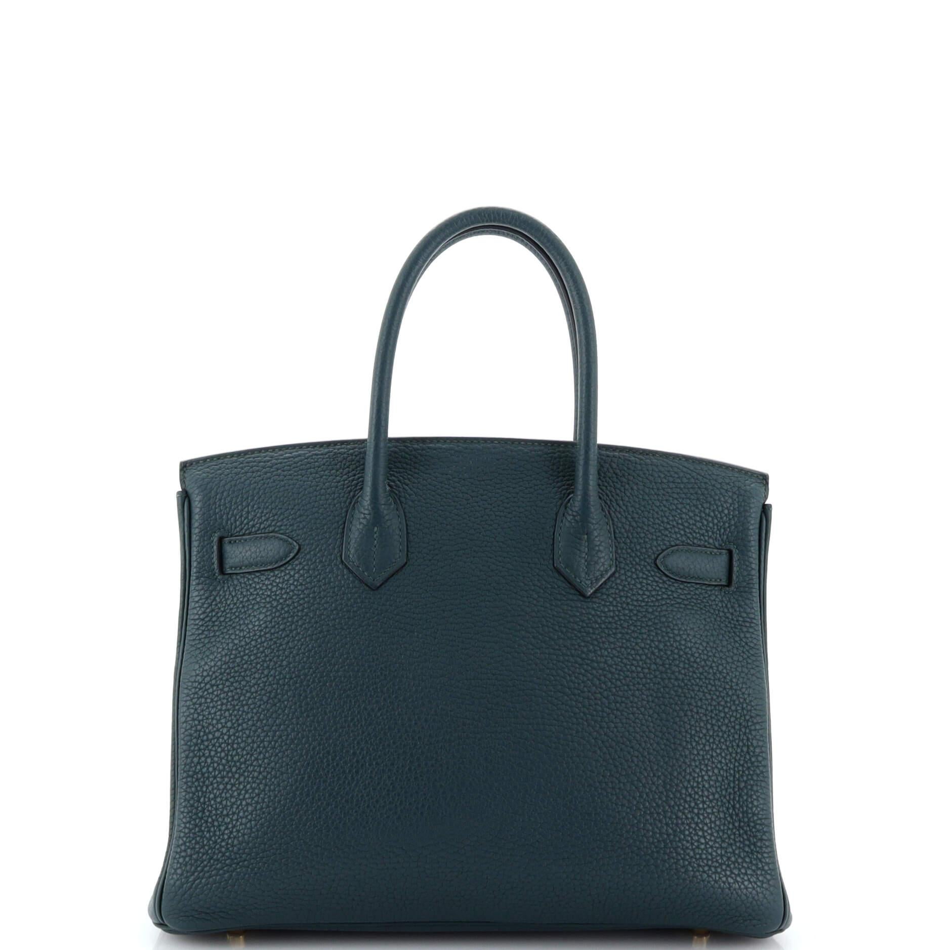 Women's or Men's Hermes Birkin Handbag Vert Cypress Clemence with Gold Hardware 30 For Sale