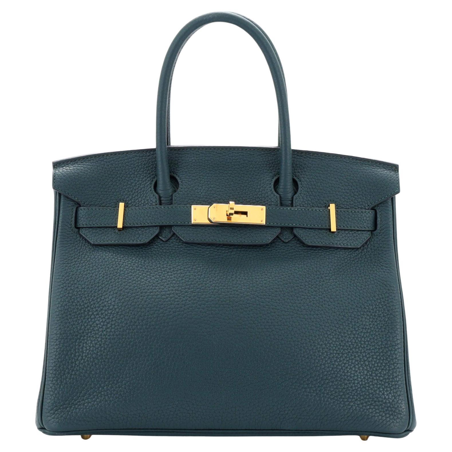 Hermes Birkin Handbag Vert Cypress Clemence with Gold Hardware 30 For Sale