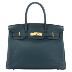 Hermes Birkin Handbag Vert Cypress Clemence with Gold Hardware 30