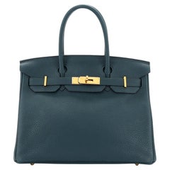 Hermes Birkin Handtasche Vert Cypress Clemence mit Gold Hardware 30