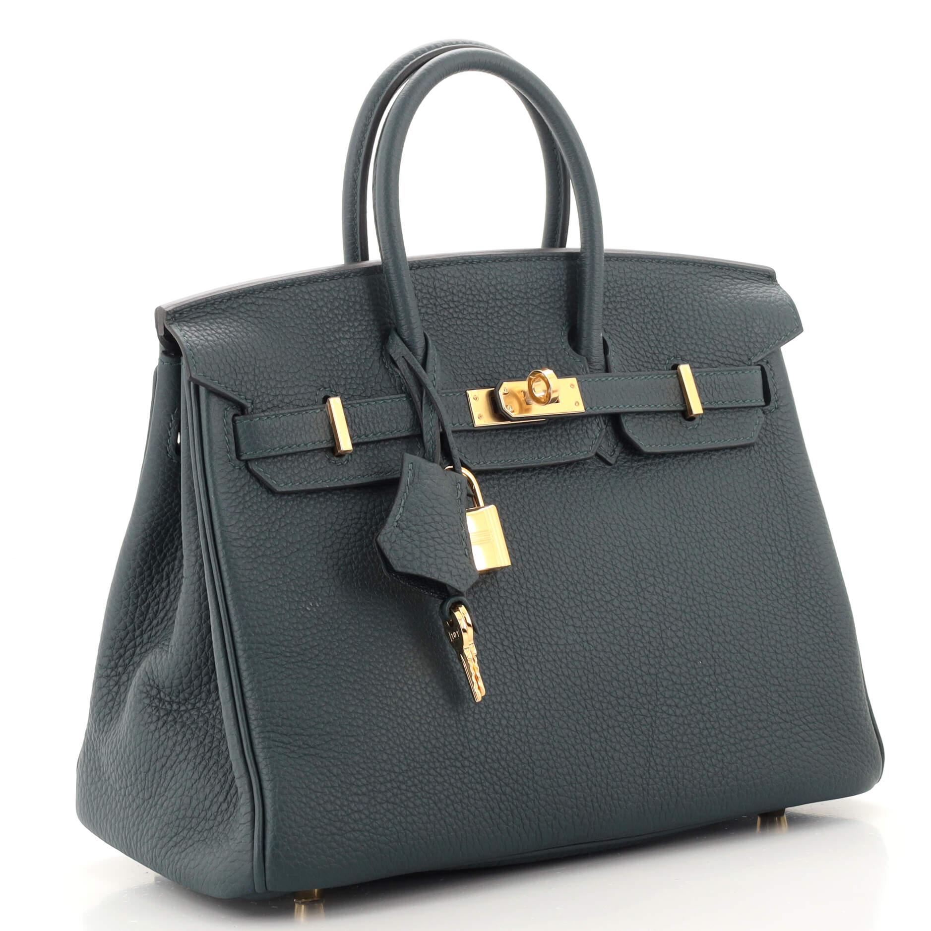 Hermes Birkin Handbag Vert Cypress Togo with Gold Hardware 25 In Good Condition In NY, NY