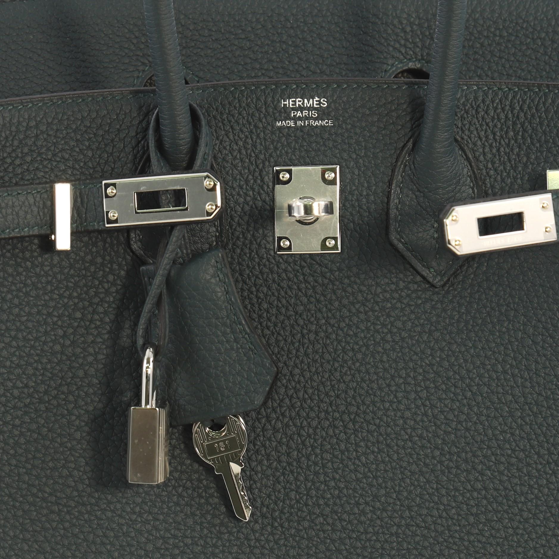 Hermes Birkin Handbag Vert Cypress Togo with Palladium Hardware 25 In Excellent Condition In NY, NY
