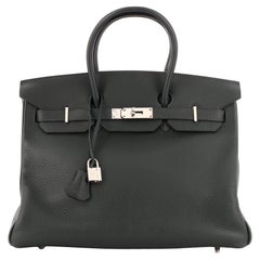 Hermes Birkin Handbag Vert Foncé Togo with Palladium Hardware 35