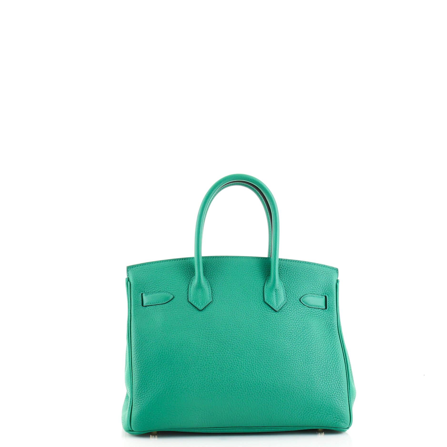 Hermes Birkin Handbag Vert Menthe Clemence with Gold Hardware 30 In Good Condition In NY, NY