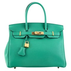 Hermes Birkin Handbag Vert Menthe Clemence with Gold Hardware 30
