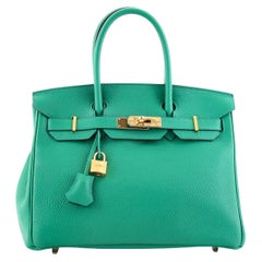 Hermes Birkin Handbag Vert Menthe Clemence with Gold Hardware 30