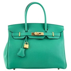 Hermes Birkin Handbag Vert Menthe Clemence with Gold Hardware 30