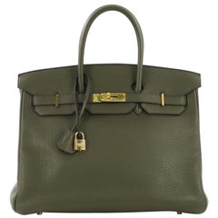 Hermes Birkin Handbag Vert Olive Clemence with Gold Hardware 35