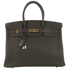 Hermes Birkin Handbag Vert Olive Clemence with Gold Hardware 35