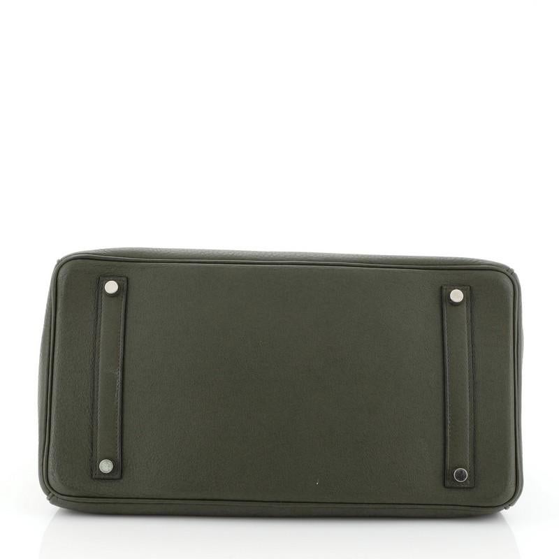 Black Hermes Birkin Handbag Vert Olive Clemence with Palladium Hardware 35