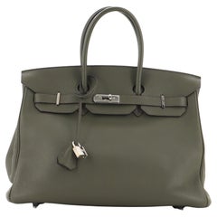Hermes Birkin Handbag Vert Olive Clemence with Palladium Hardware 35
