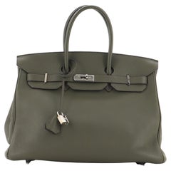 Hermes Birkin Handtasche Vert Olive Clemence mit Palladium-Hardware 35